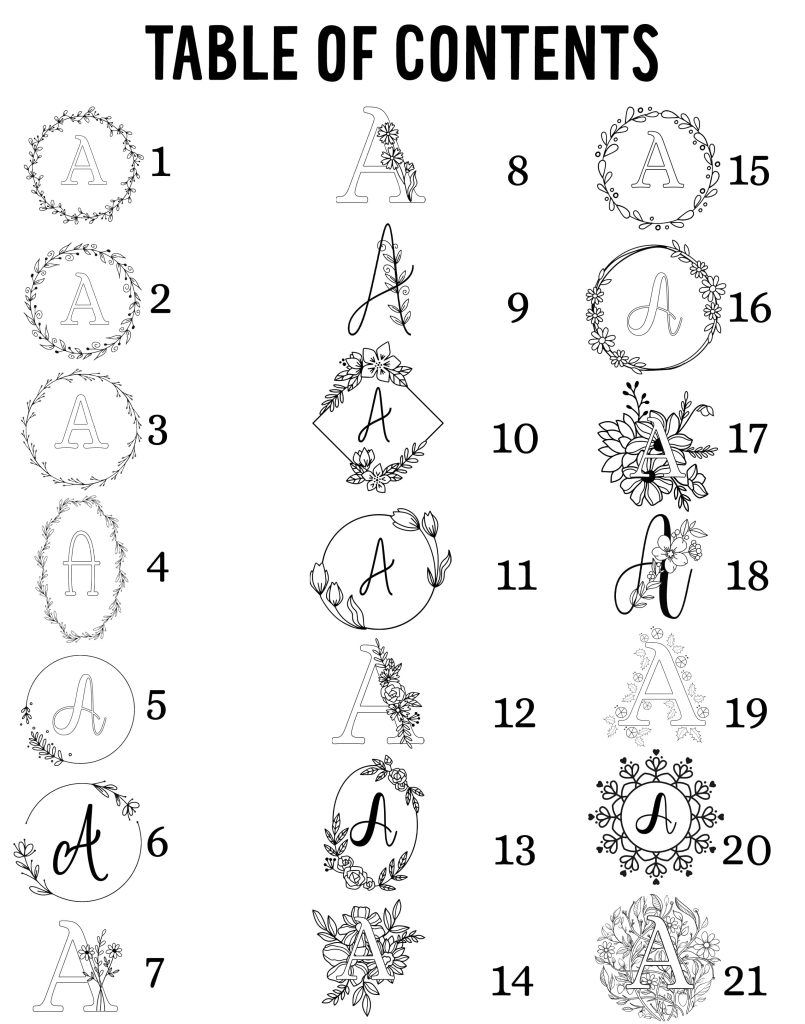 Table des matières modèles initiales