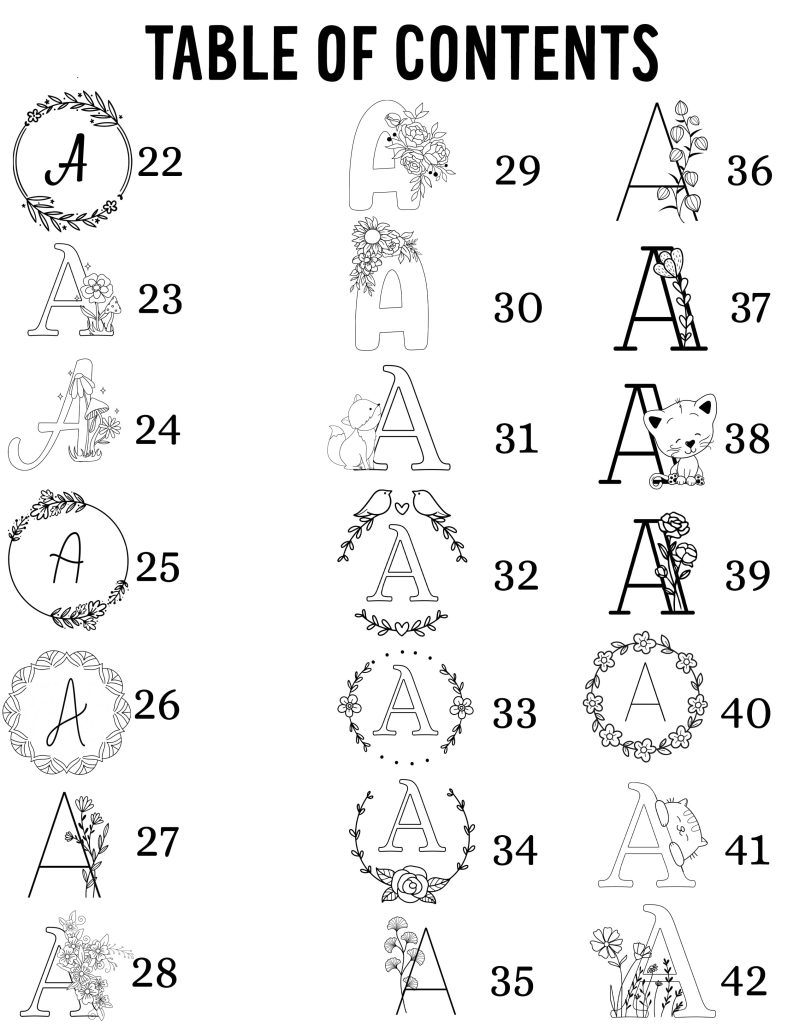 Table des matières modèles initiales