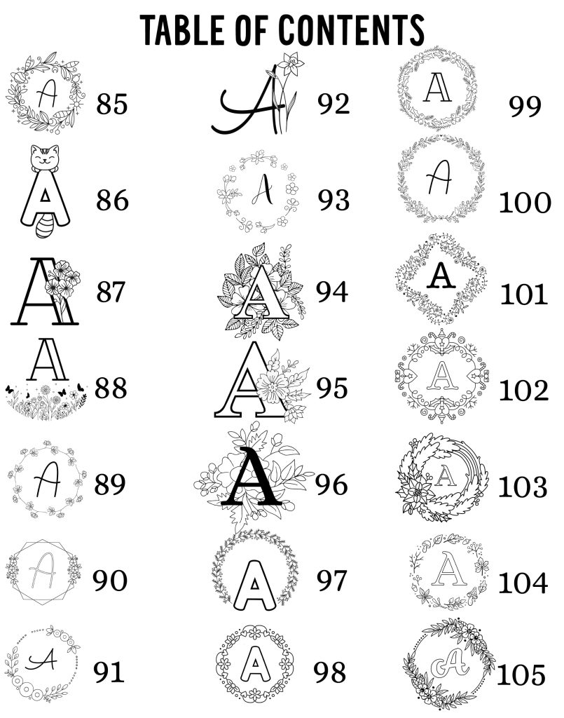 Table des matières modèles initiales